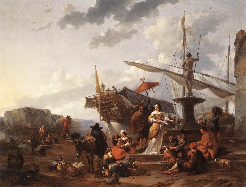 BERCHEM, Nicolaes A Southern Harbour Scene Spain oil painting art